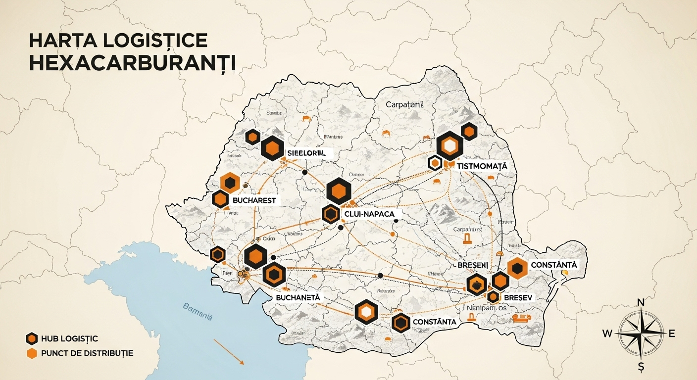 Harta României cu hub-urile logistice OctaCarburanți